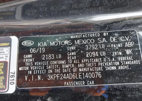 2020 Kia Forte Lxs from USA, damaged, VIN 3KPF24AD6LE140076